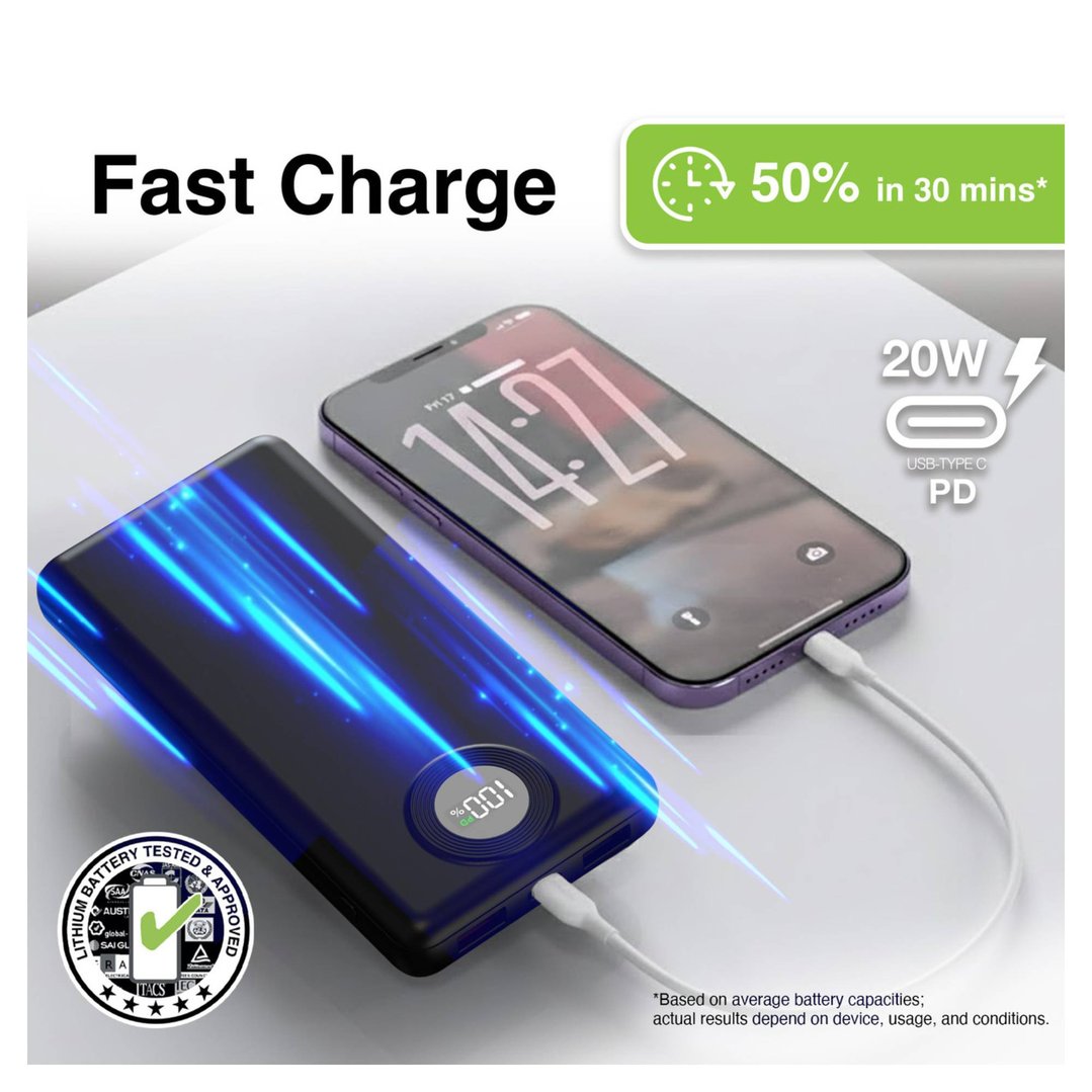 Laser 10000mAh Powerbank with LED Display Black PB-10K25BK-861