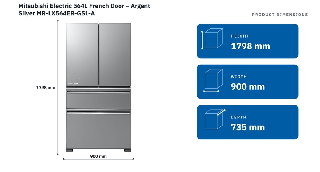 Mitsubishi Electric 564L French Door – Argent Silver MR-LX564ER-GSL-A
