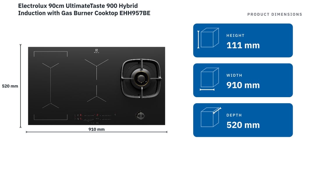 Electrolux 90cm UltimateTaste 900 Hybrid Induction with Gas Burner Cooktop EHH957BE