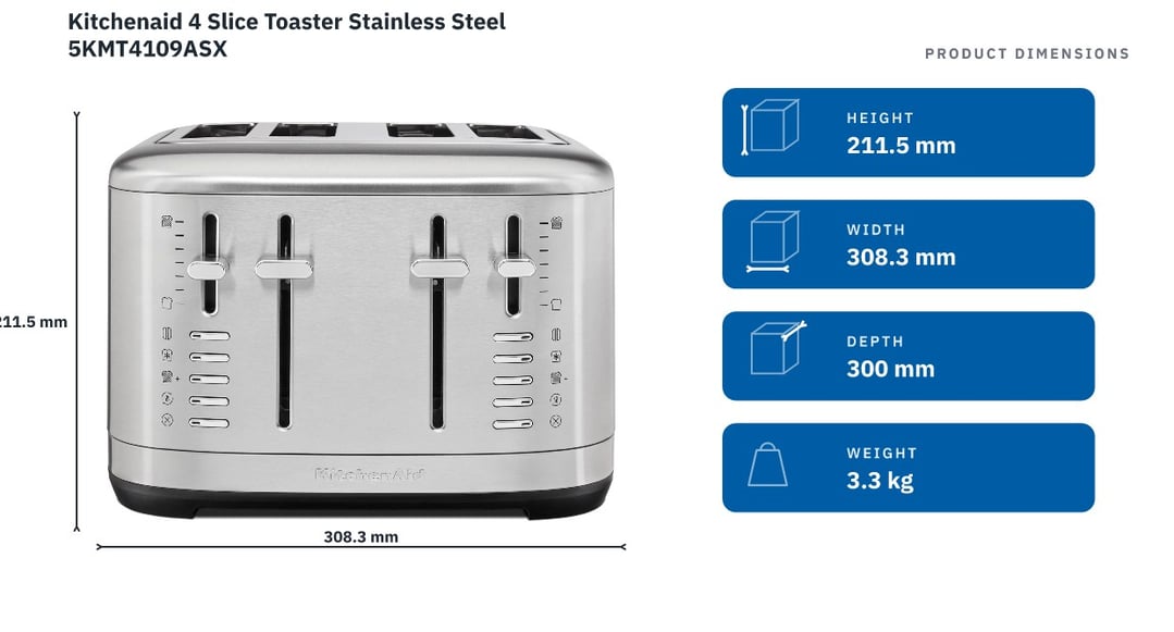 Kitchenaid 4 Slice Toaster Stainless Steel 5KMT4109ASX