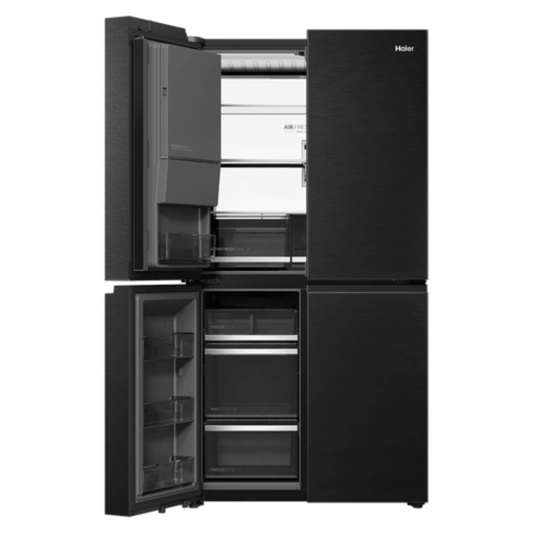 Haier 624L, Quad Door Refrigerator Freezer, Ice & Water, Plumbed, Black HRF690YZC