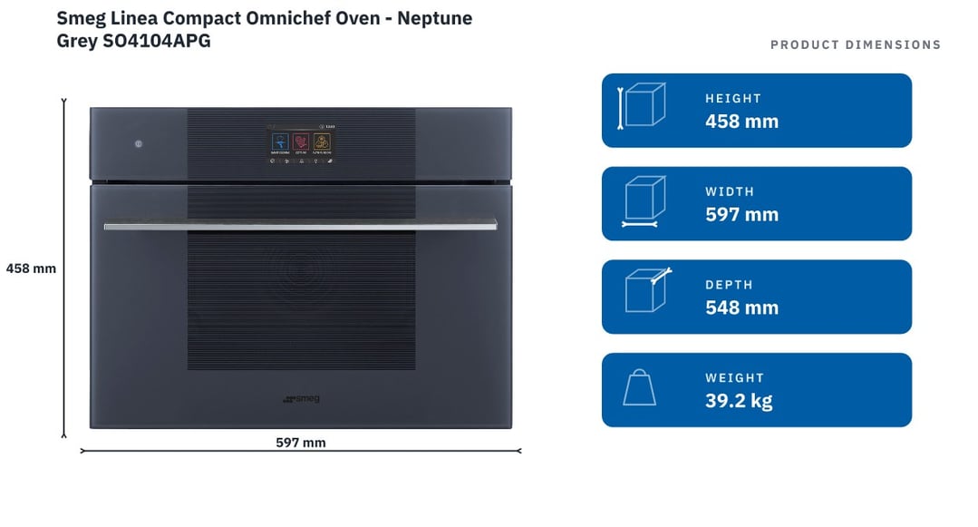 Smeg Linea Compact Omnichef Oven - Neptune Grey SO4104APG — product dimensions