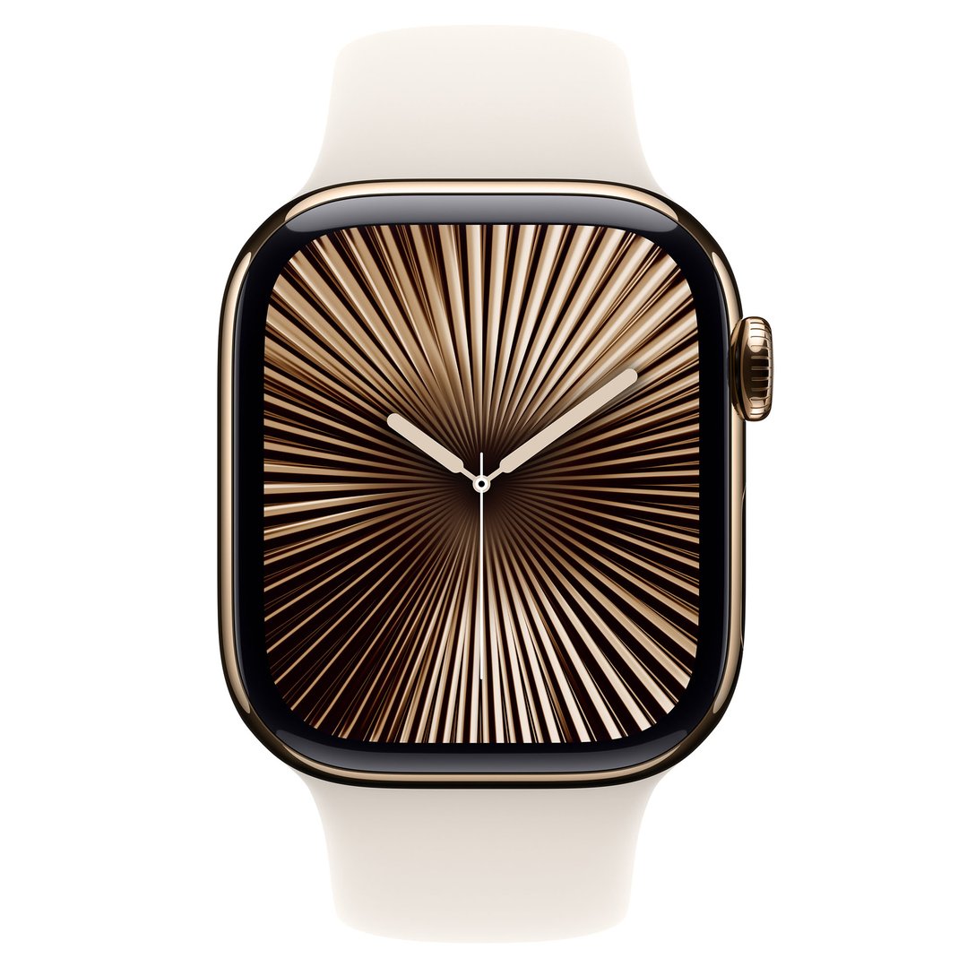 Apple Watch Series 10 42mm Gold Titanium Case GPS Cellular Sport Band S M Starlight MX063ZP A Buy Online with Afterpay ZipPay Bing Lee