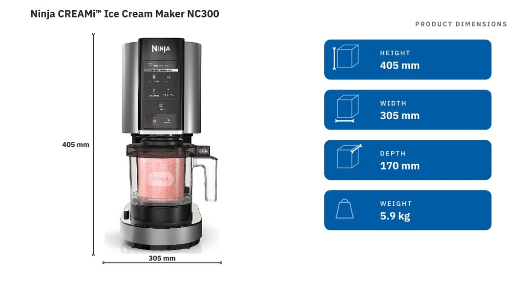 Ninja CREAMi™ Ice Cream Maker NC300 — product dimensions