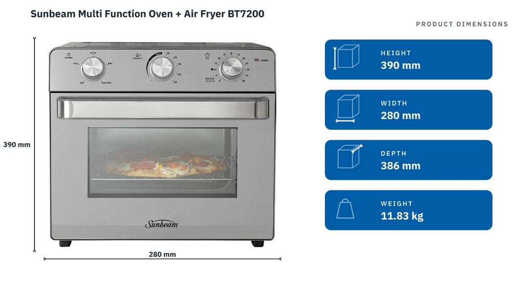 Sunbeam Multi Function Oven + Air Fryer BT7200 — product dimensions