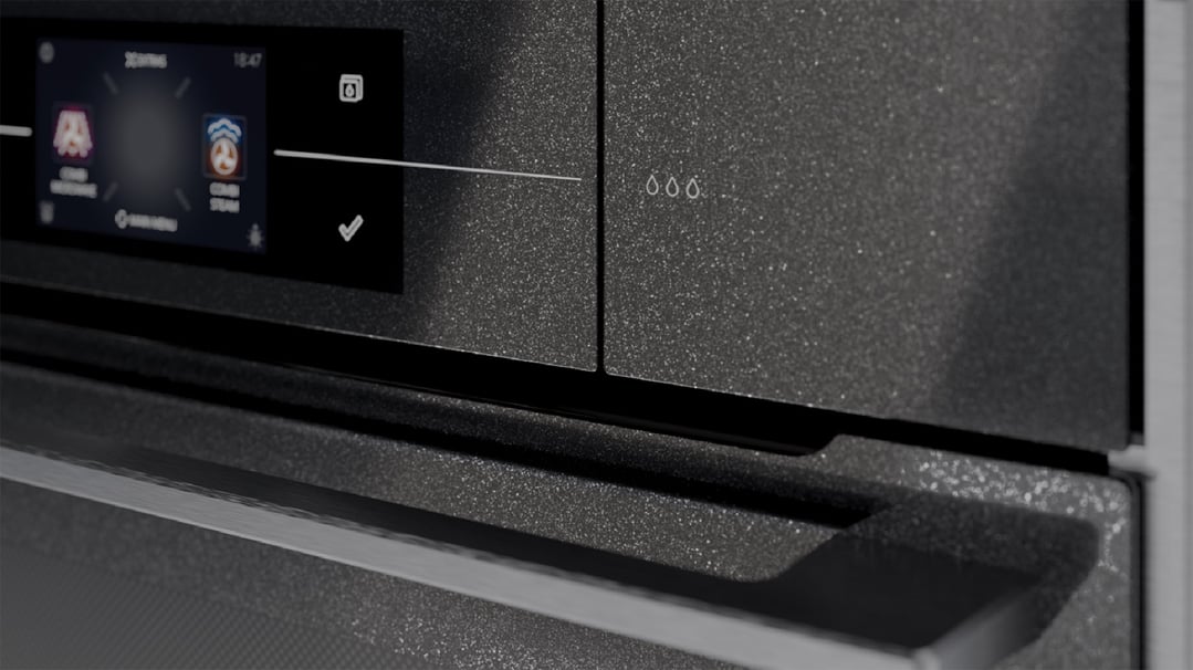 Close up of the control panel of a built-in compact combi-microwave-steam oven
