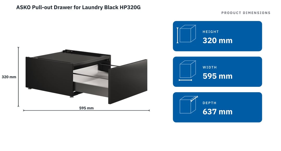 ASKO Pull-out Drawer for Laundry Black HP320G — product dimensions