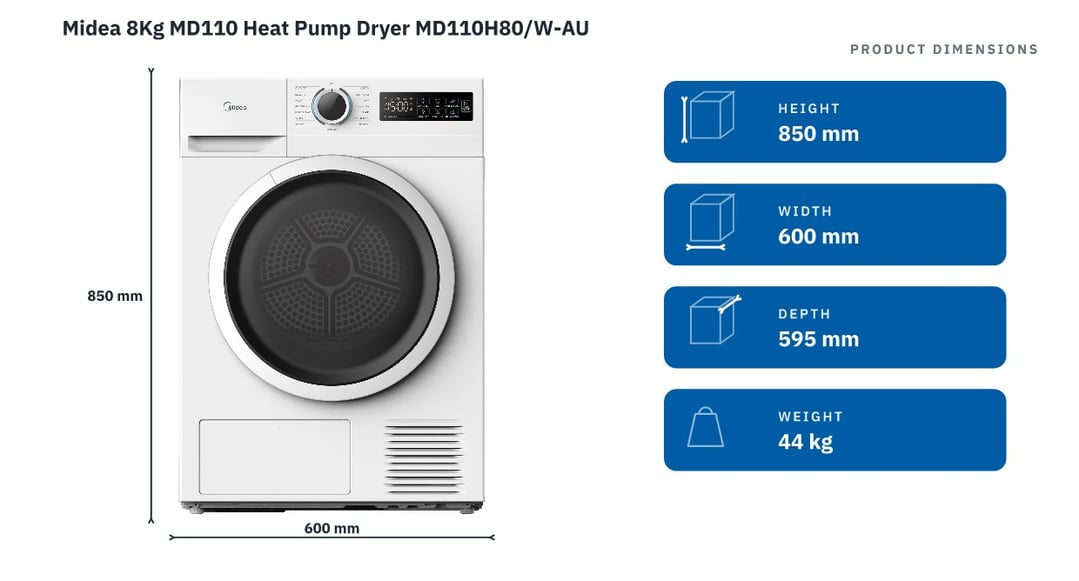 Midea 8Kg MD110 Heat Pump Dryer MD110H80/W-AU