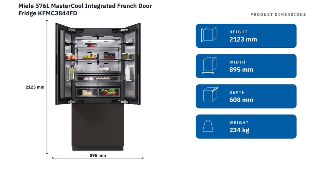 Miele 576L MasterCool Integrated French Door Fridge KFMC3844FD