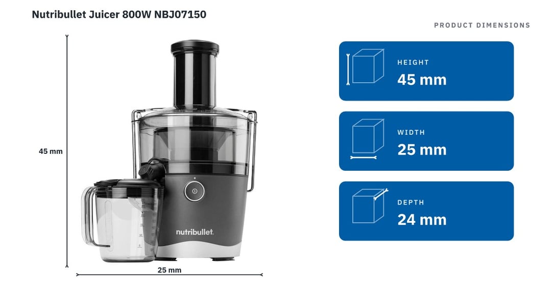 Nutribullet Juicer 800W NBJ07150 — product dimensions