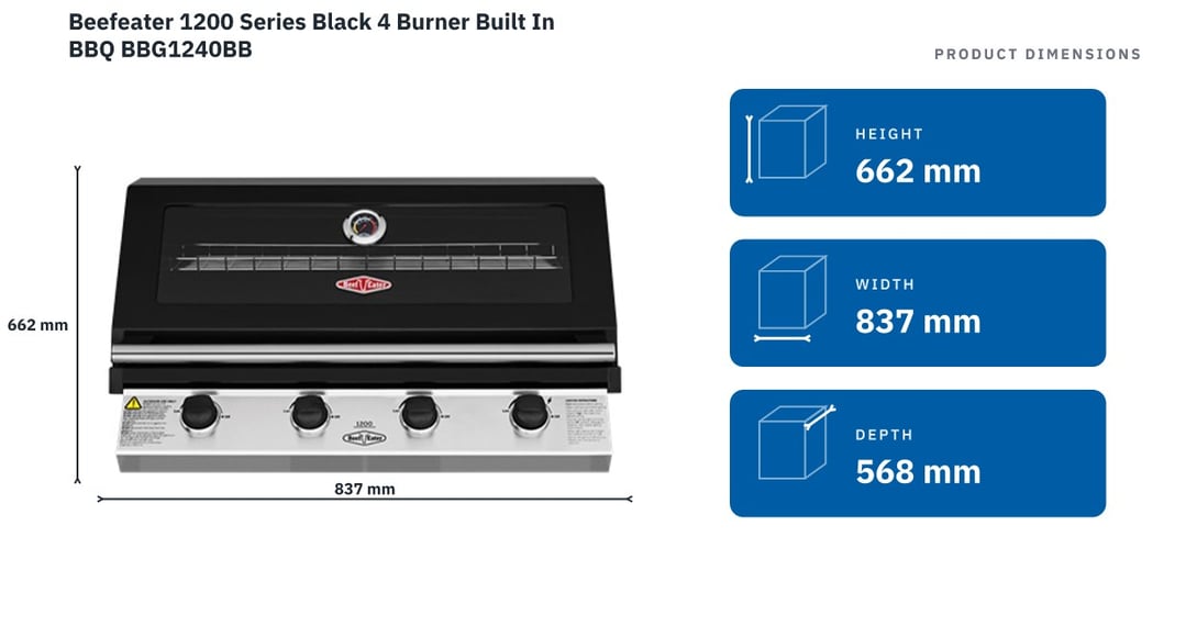 Beefeater 1200 Series Black 4 Burner Built In BBQ BBG1240BB
