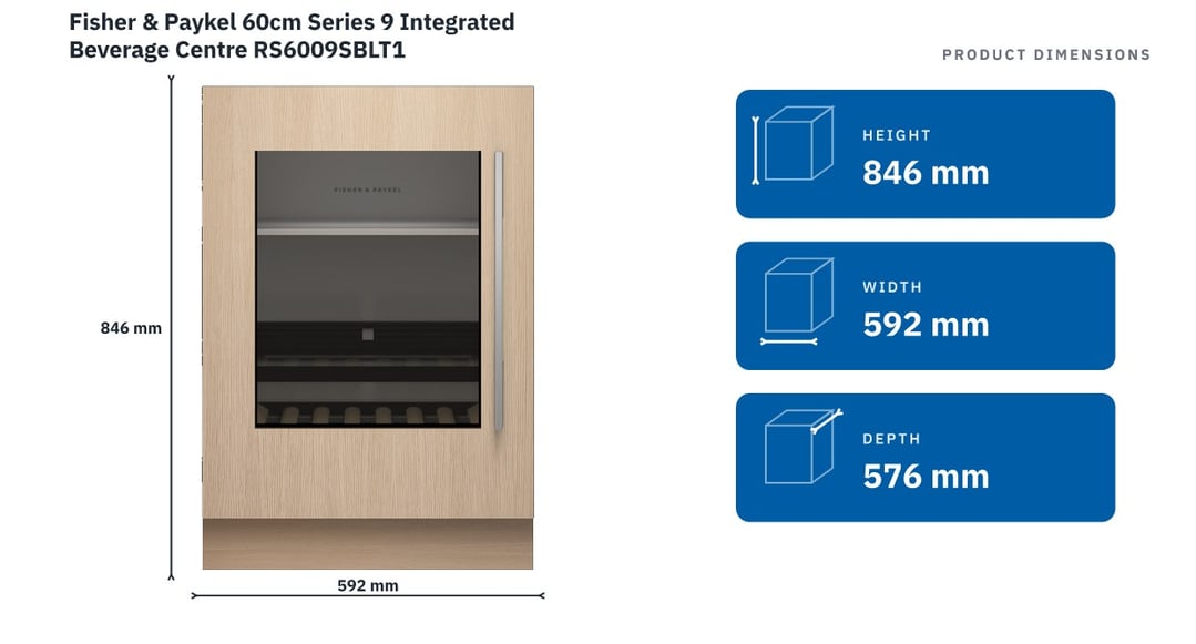 Fisher & Paykel 60cm Series 9 Integrated Beverage Centre RS6009SBLT1 — product dimensions