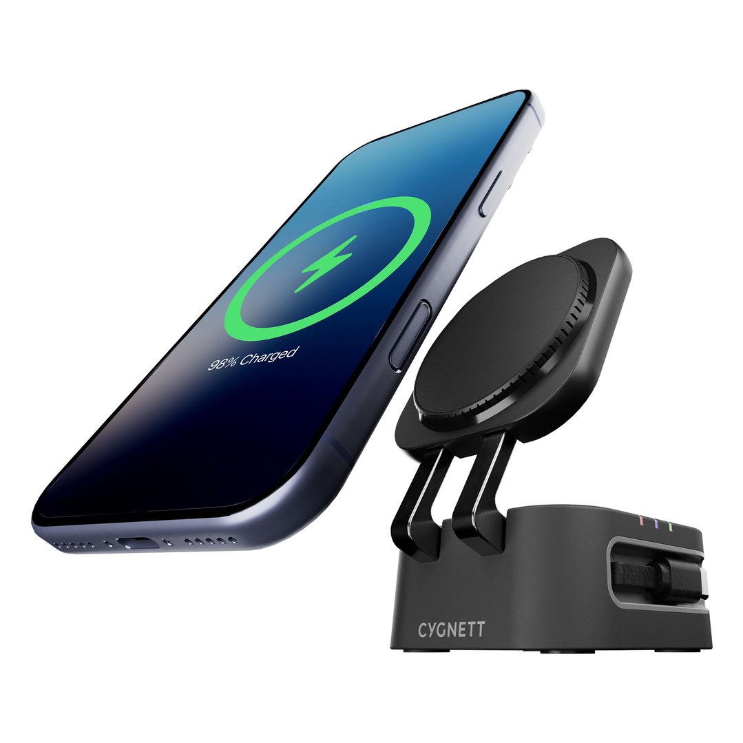 Cygnett ChargeBase Wireless 3-in-1 Charger with Retractable USB-C Cable – Black CY5852WCCRC