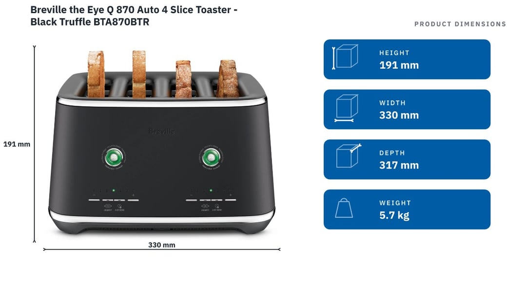 Breville the Eye Q 870 Auto 4 Slice Toaster - Black Truffle BTA870BTR