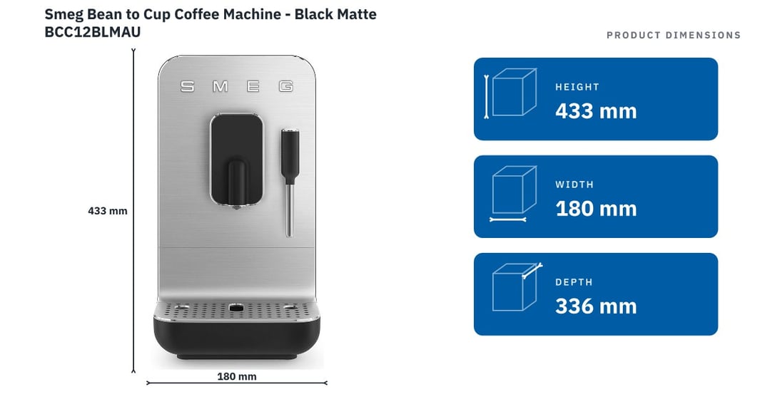 Smeg Bean to Cup Coffee Machine - Black Matte BCC12BLMAU