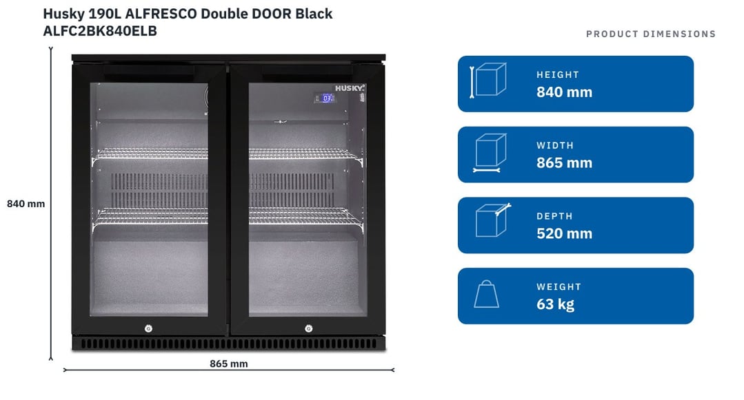 Husky 190L Alfresco Double Door Chiller in Black ALFC2BK840ELB