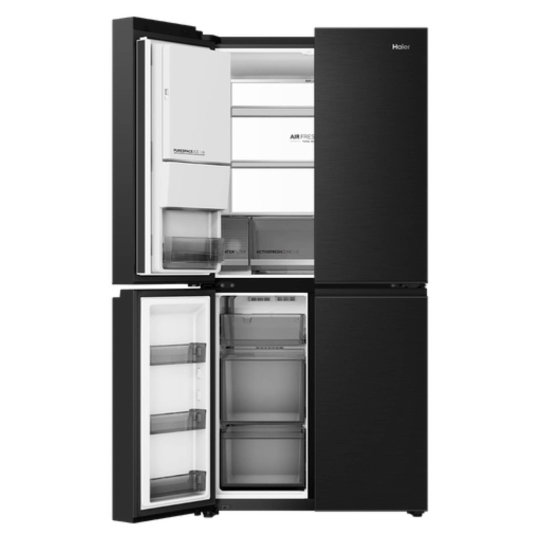 Haier 550L, Quad Door Refrigerator Freezer, Ice & Water, Plumbed, Black HRF590YZC