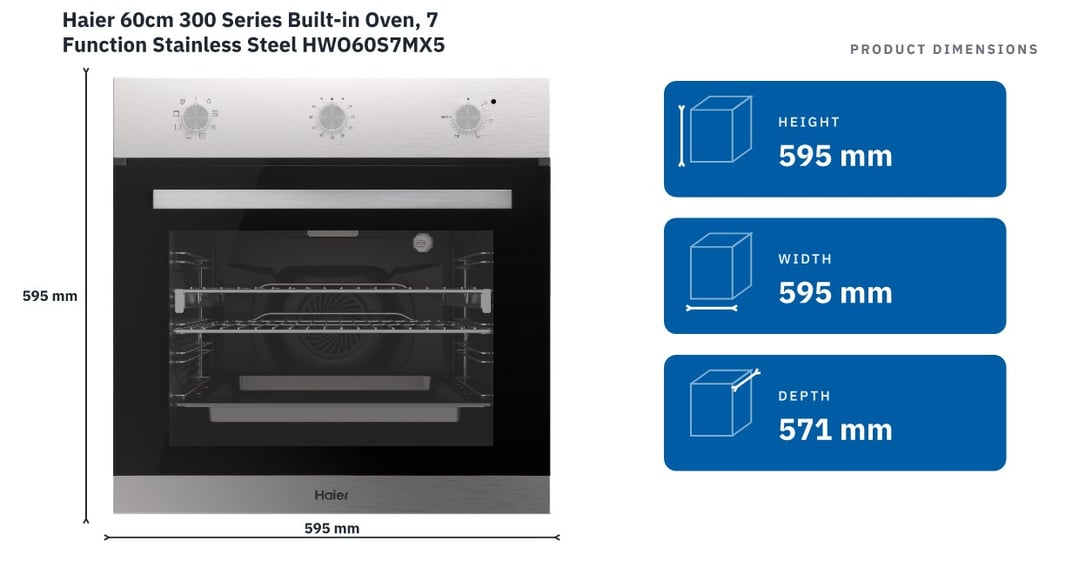 Haier 60cm 300 Series Built-in Oven, 7 Function Stainless Steel HWO60S7MX5