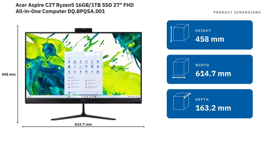 Acer Aspire C27 Ryzen5 16GB/1TB SSD 27" FHD All-in-One Computer DQ.BPQSA.001 — product dimensions