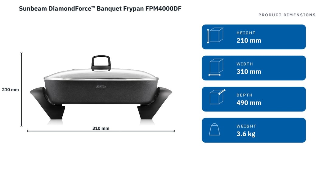 Sunbeam DiamondForce™ Banquet Frypan FPM4000DF — product dimensions