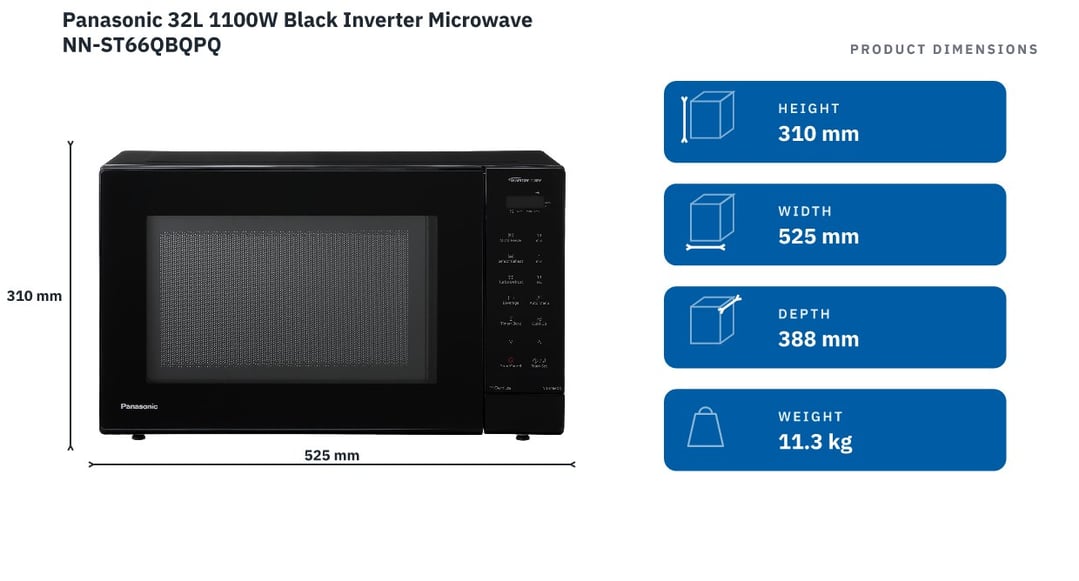 Panasonic 32L 1100W Black Inverter Microwave NN-ST66QBQPQ