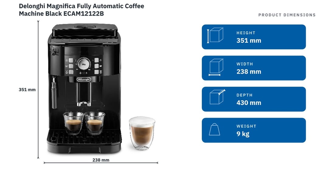 Delonghi Magnifica Fully Automatic Coffee Machine Black ECAM12122B — product dimensions