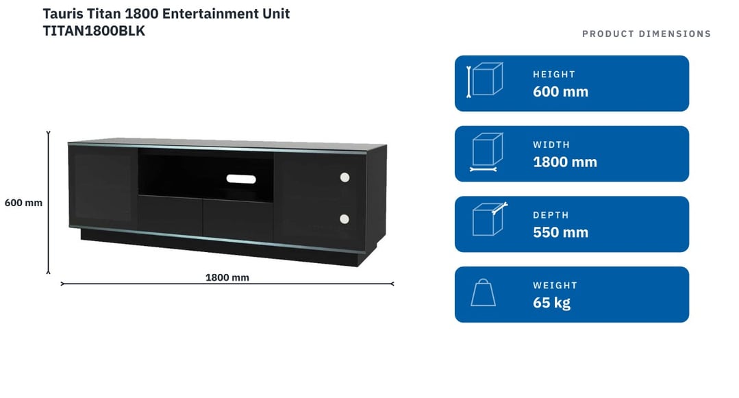 Tauris Titan 1800 Entertainment Unit TITAN1800BLK — product dimensions
