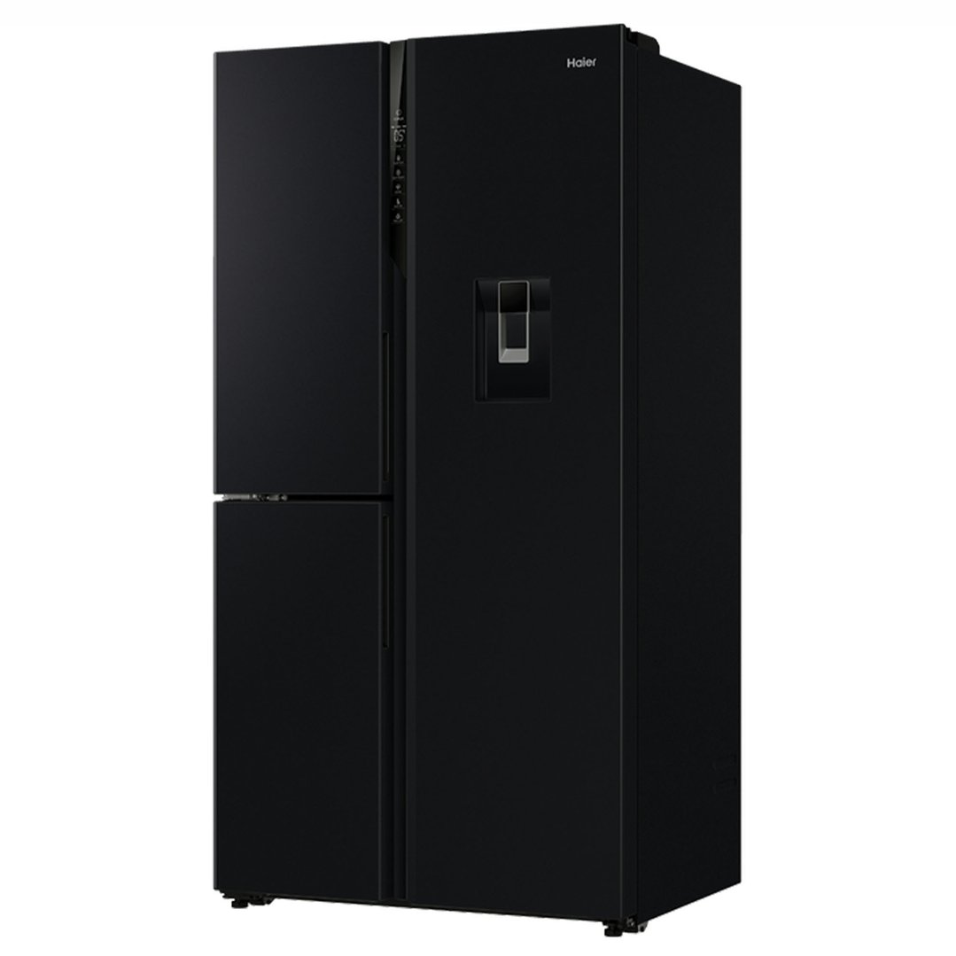 Haier S+ Three-Door Side-by-Side Refrigerator Freezer, 90.5cm, 574L, Water - Black HRF575XHC