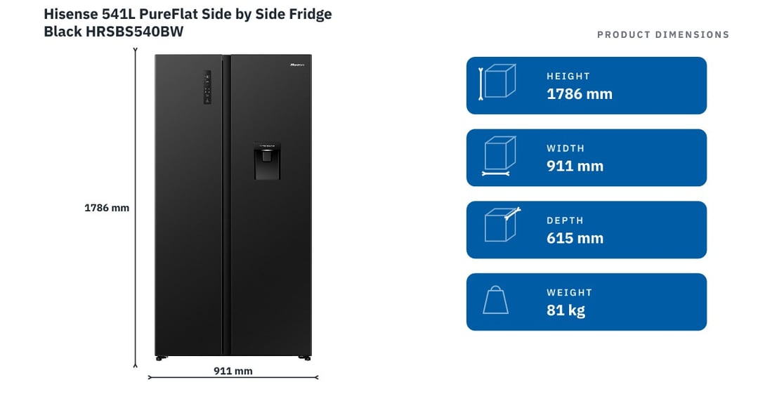Hisense 541L PureFlat Side by Side Fridge Black HRSBS540BW