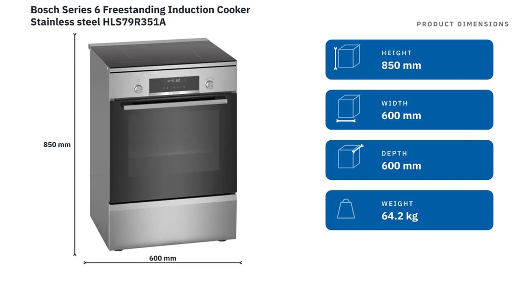 Bosch Series 6 Freestanding Induction Cooker Stainless steel HLS79R351A