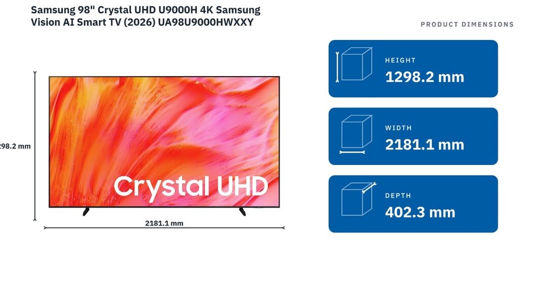Samsung 98" Crystal UHD U9000H 4K Samsung Vision AI Smart TV (2026) UA98U9000HWXXY