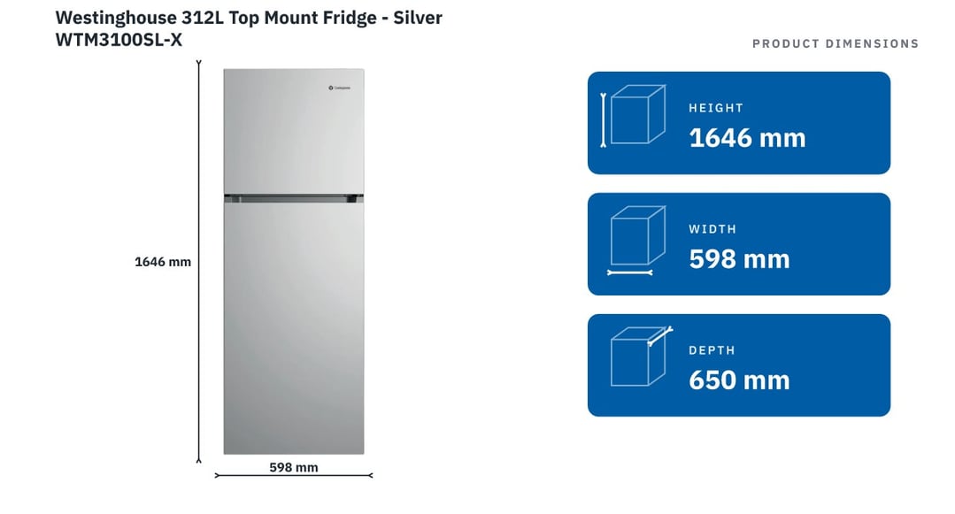 Westinghouse 312L Top Mount Fridge - Silver WTM3100SL-X