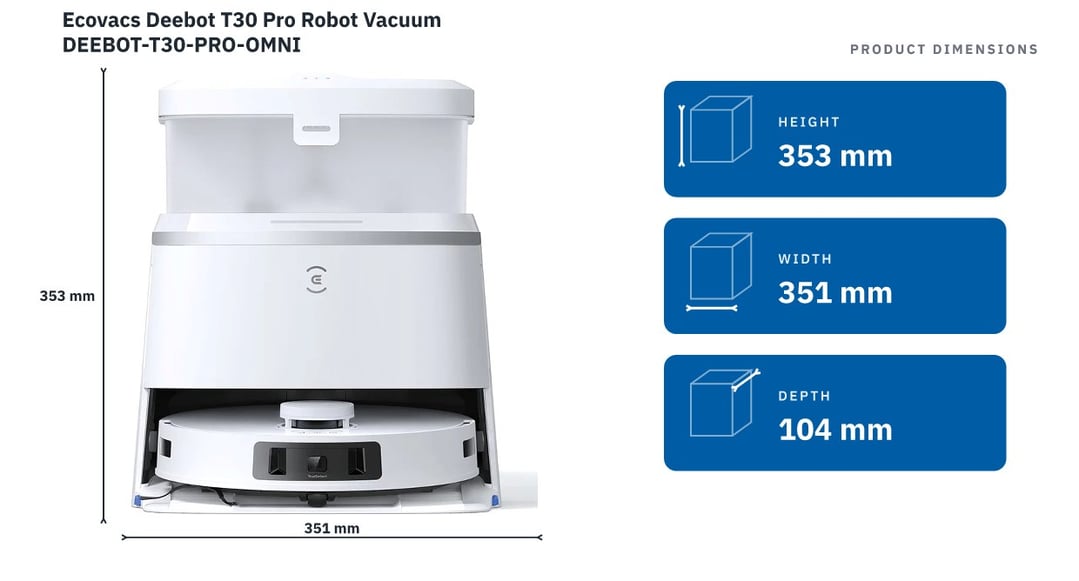 Ecovacs Deebot T30 Pro Robot Vacuum DEEBOT-T30-PRO-OMNI — product dimensions