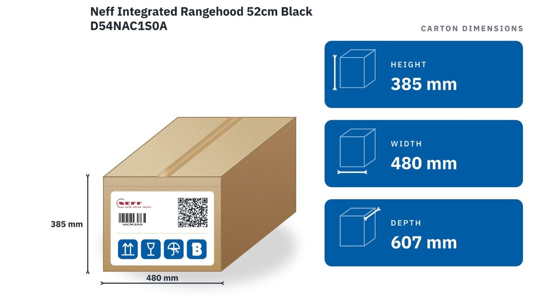 Neff Integrated Rangehood 52cm Black D54NAC1S0A — packaged dimensions