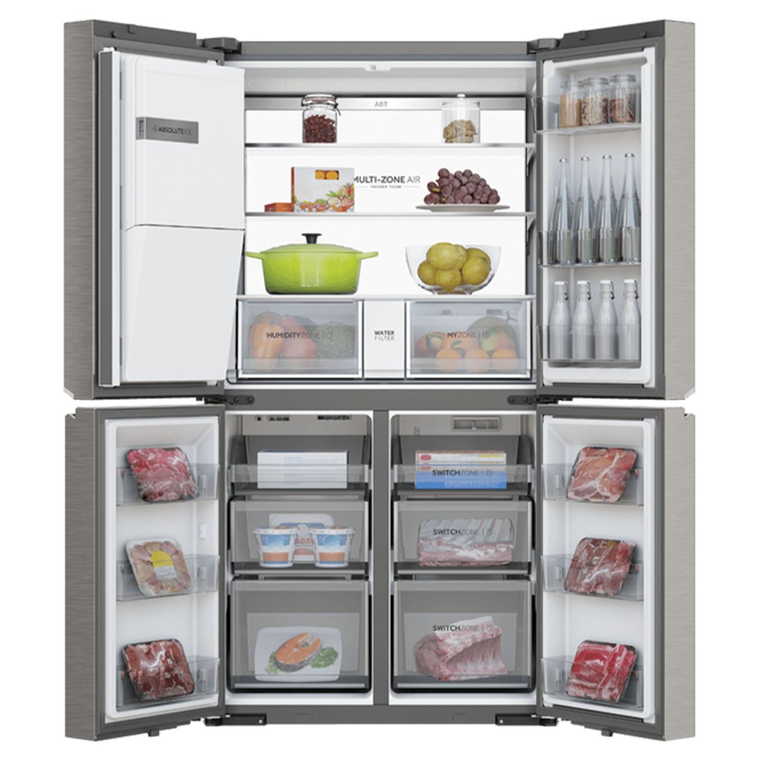 Haier 601L 600 Series Quad Door Refrigerator Freezer - Satina HRF680YZS