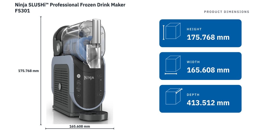 Ninja SLUSHi™ Professional Frozen Drink Maker FS301 — product dimensions