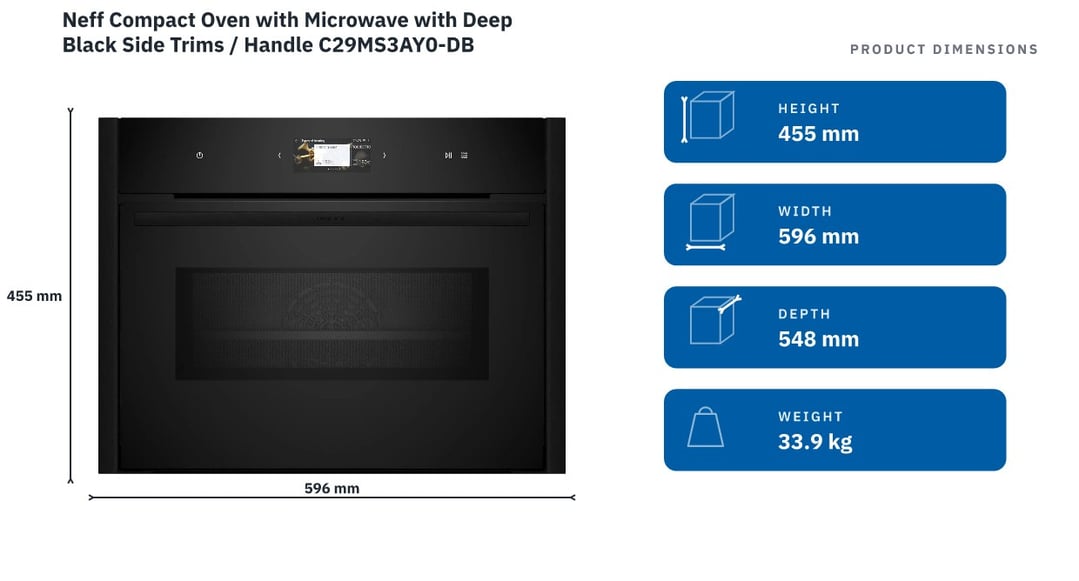 Neff Compact Oven with Microwave with Deep Black Side Trims / Handle C29MS3AY0-DB — product dimensions