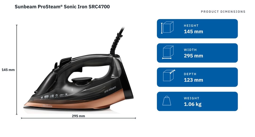 Sunbeam ProSteam® Sonic Iron SRC4700 — product dimensions