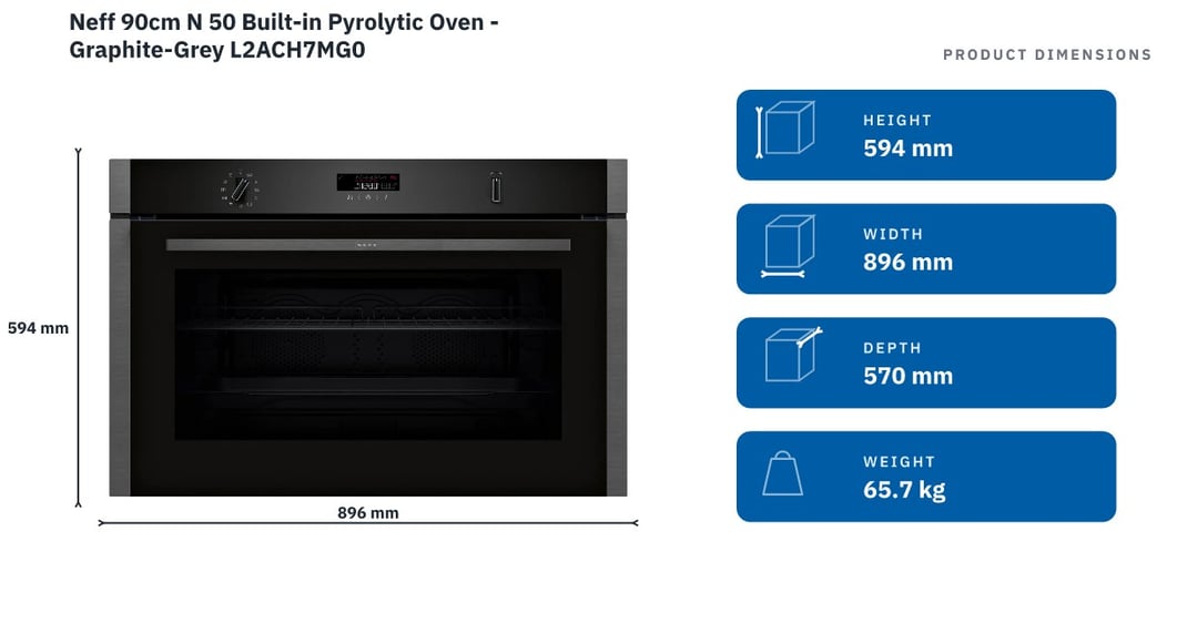 Neff 90cm N 50 Built-in Pyrolytic Oven - Graphite-Grey L2ACH7MG0 — product dimensions