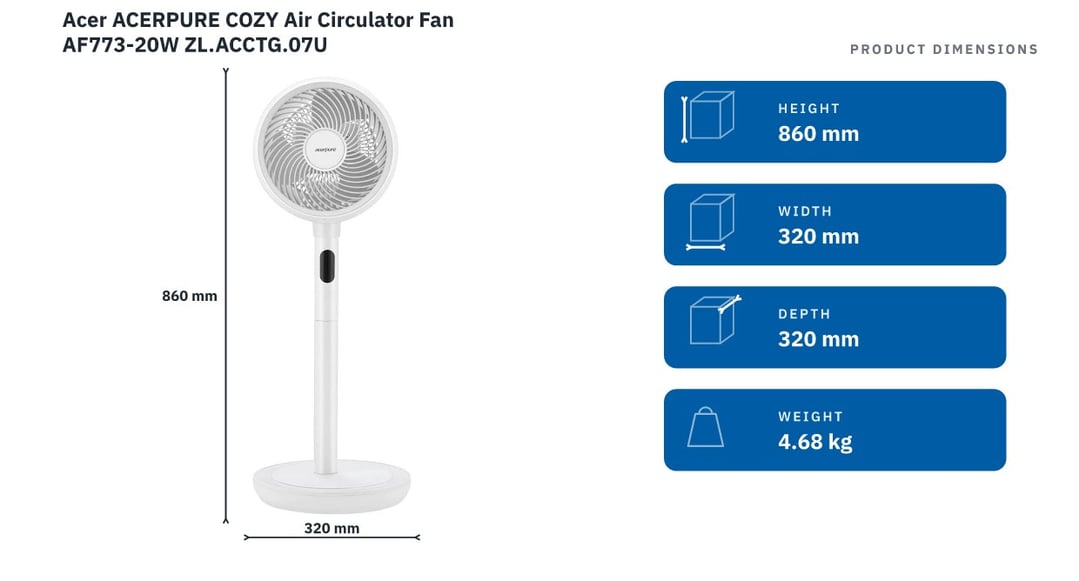 Acer ACERPURE COZY Air Circulator Fan AF773-20W ZL.ACCTG.07U