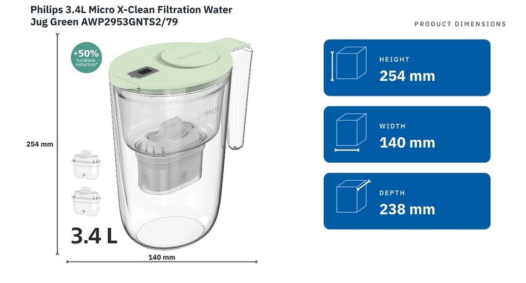 Philips 3.4L Micro X-Clean Filtration Water Jug Green AWP2953GNTS2/79