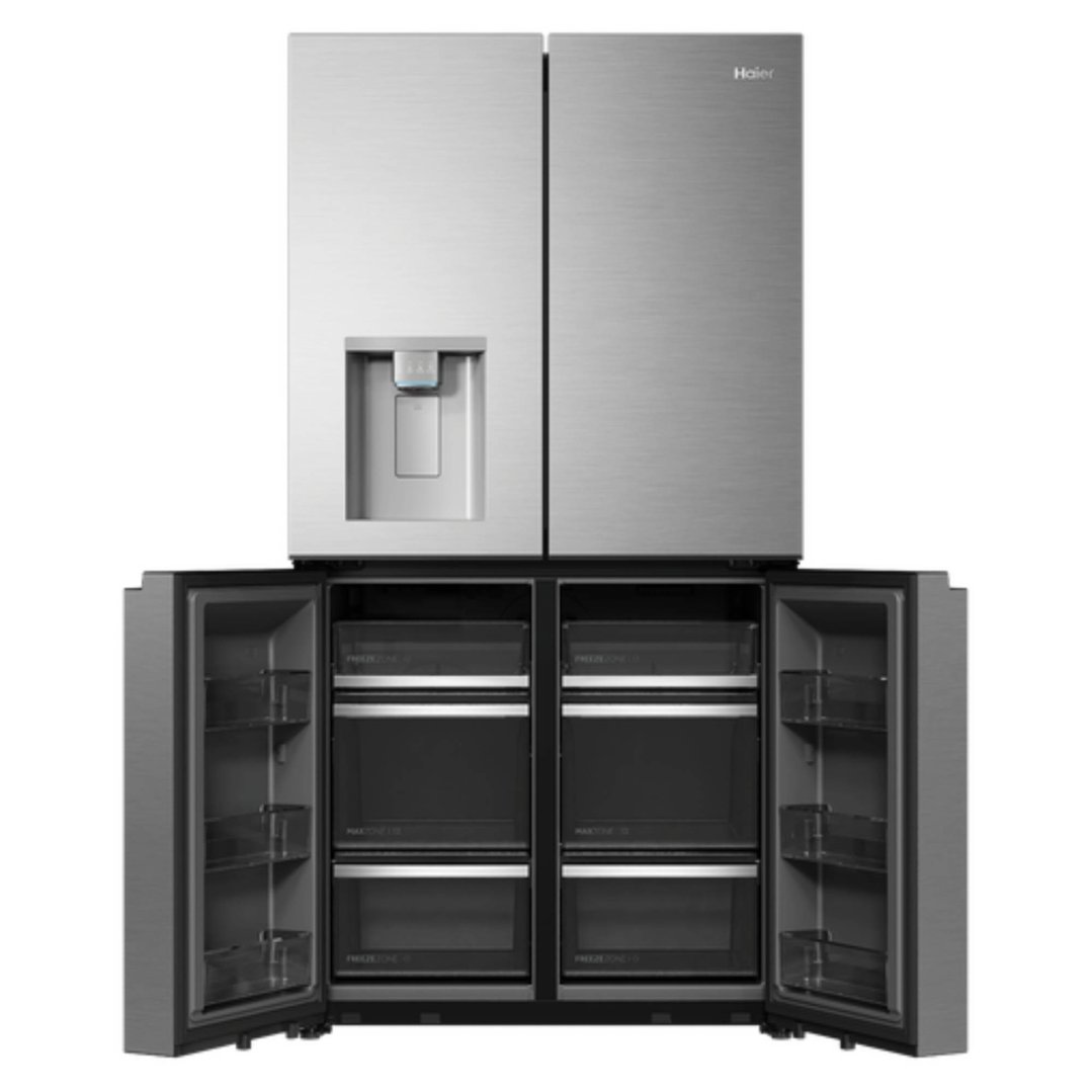 Haier 624L, Quad Door Refrigerator Freezer, Ice & Water, Plumbed, Satina HRF690YZS