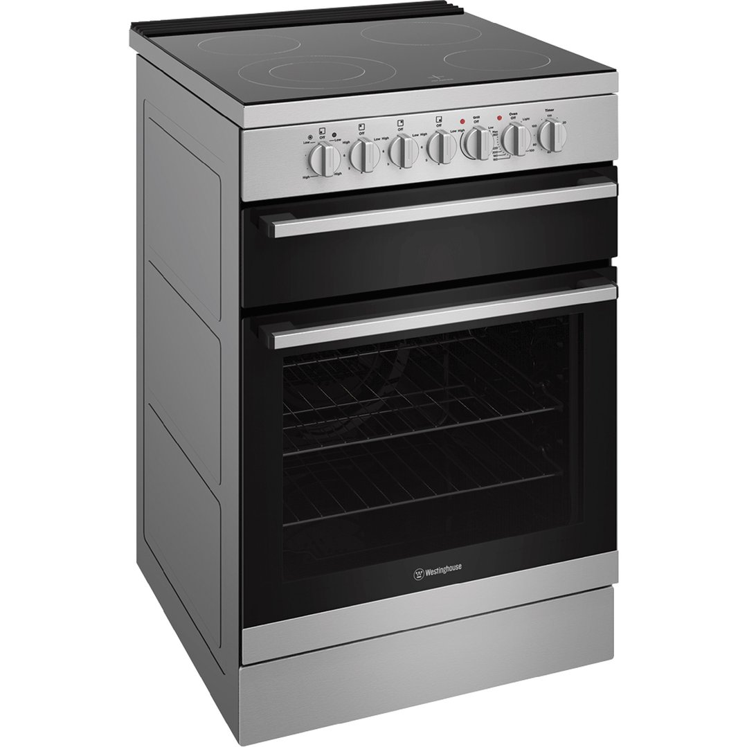 Westinghouse 60cm freestanding electric oven and ceramic cooktop, stainless steel WFE642SCB