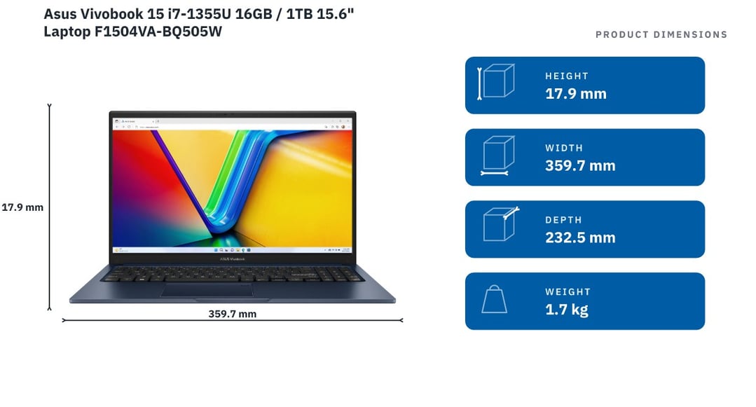 Asus Vivobook 15 i7-1355U 16GB / 1TB 15.6" Laptop F1504VA-BQ505W
