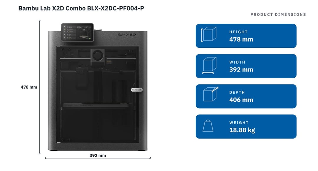 Bambu Lab X2D Combo BLX-X2DC-PF004-P — product dimensions