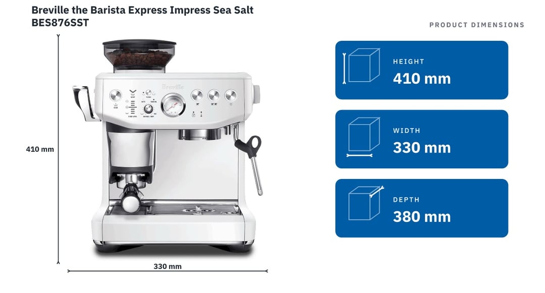 Breville the Barista Express Impress Sea Salt BES876SST — product dimensions