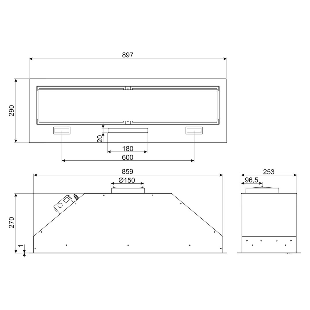 Smeg 90cm Undermount Rangehood with Autovent 2.0 - Black Glass KSGAU9P4VN