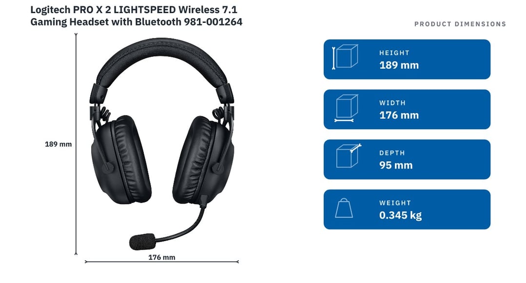 Logitech PRO X 2 LIGHTSPEED Wireless 7.1 Gaming Headset with Bluetooth 981-001264