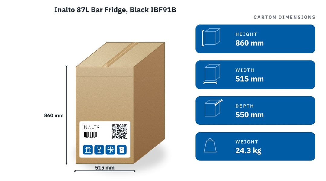 Inalto 87L Bar Fridge, Black IBF91B