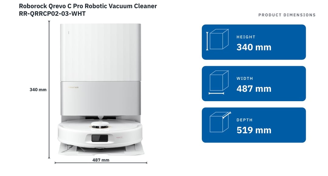 Roborock Qrevo C Pro Robotic Vacuum Cleaner RR-QRRCP02-03-WHT — product dimensions